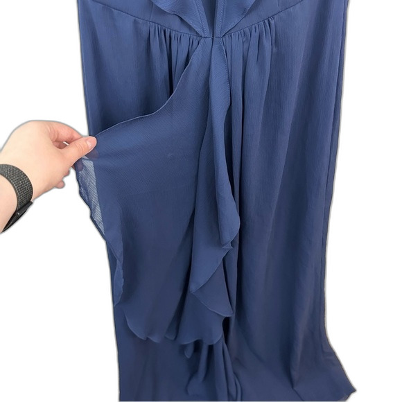 David’s Bridal Navy Long Crinkle Chiffon Bridesmaid Dress NWT Size 6 - Picture 8 of 16